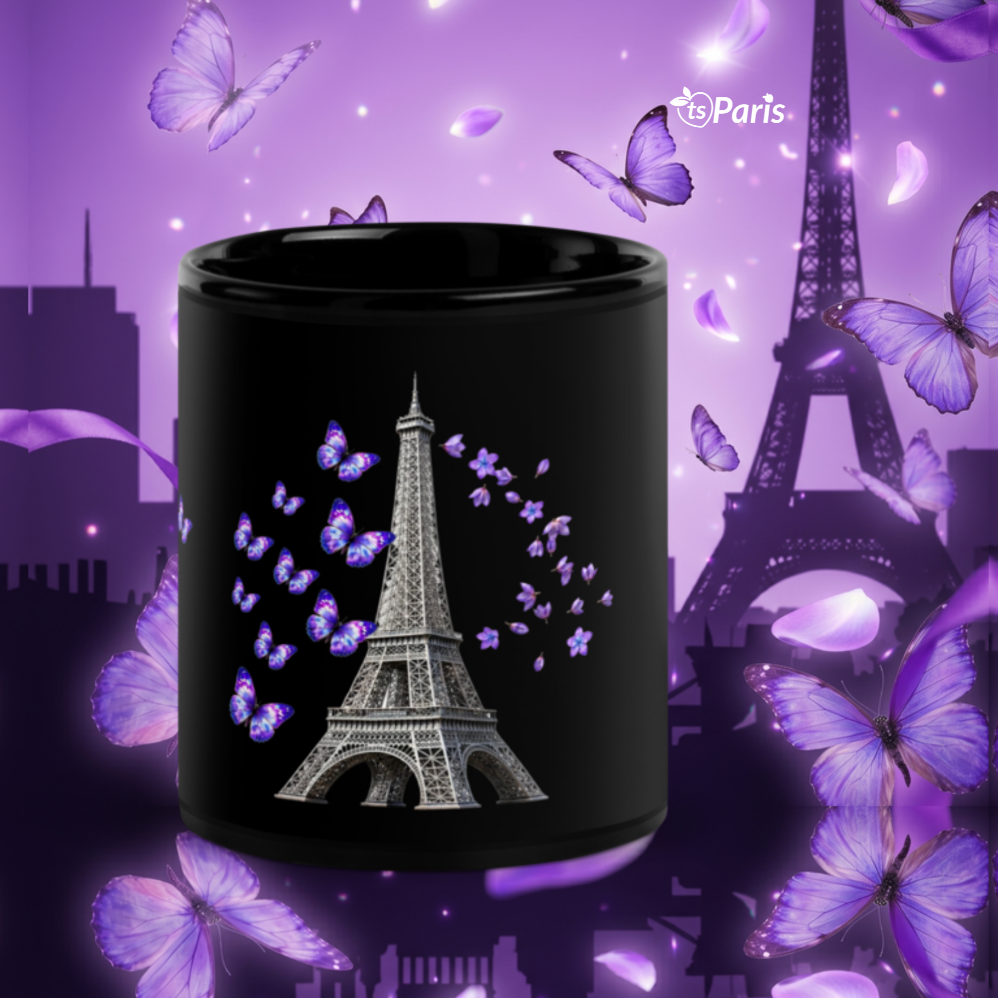 tsgabrielle® • Paris - Eiffeltornet • Glansig Mug • Svart • Keramik • 2 Storlekar - Black - View 23