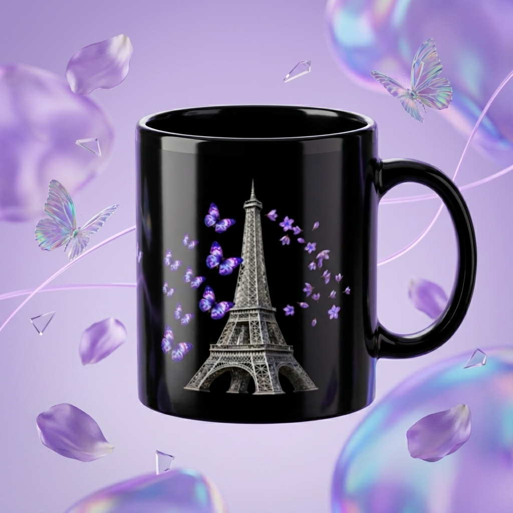 tsgabrielle® • Paris - Eiffeltornet • Glansig Mug • Svart • Keramik • 2 Storlekar - View 5