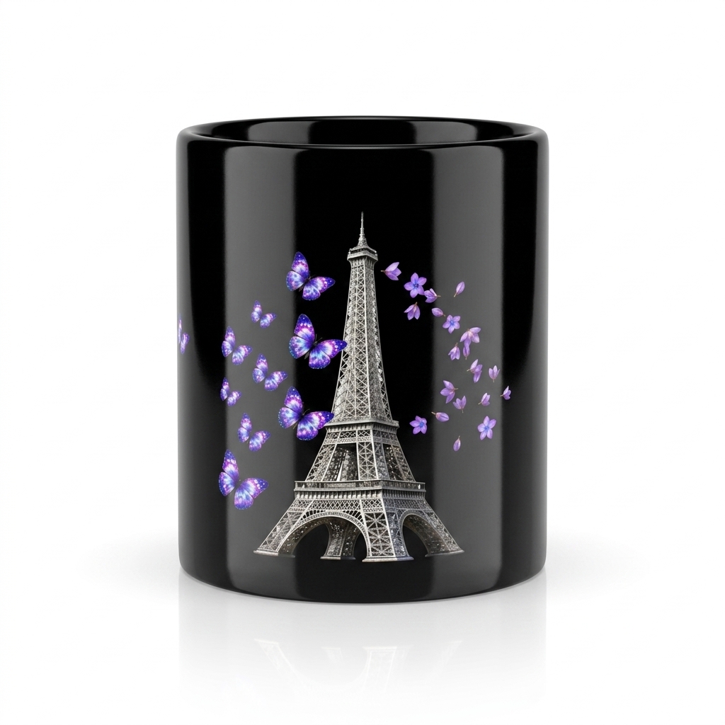 tsgabrielle® • Paris - Eiffeltornet • Glansig Mug • Svart • Keramik • 2 Storlekar