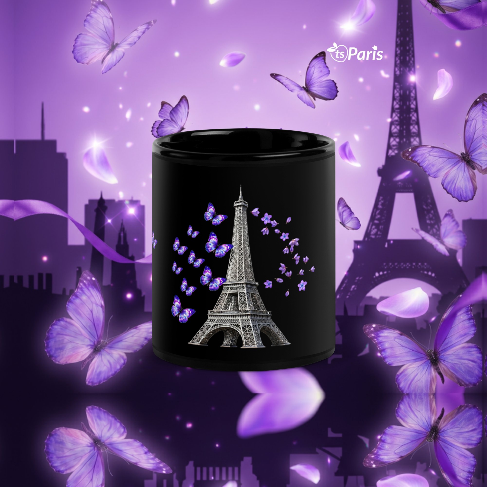 tsgabrielle® • Paris - Eiffeltornet • Glansig Mug • Svart • Keramik • 2 Storlekar - Black - View 33