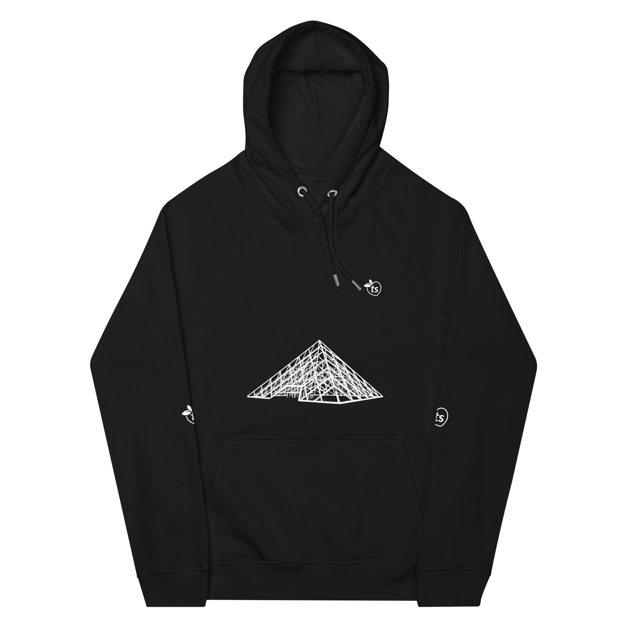 tsgabrielle® • For Honom • Paris - The Louvre Pyramid • Eco Raglan hoodie • svart