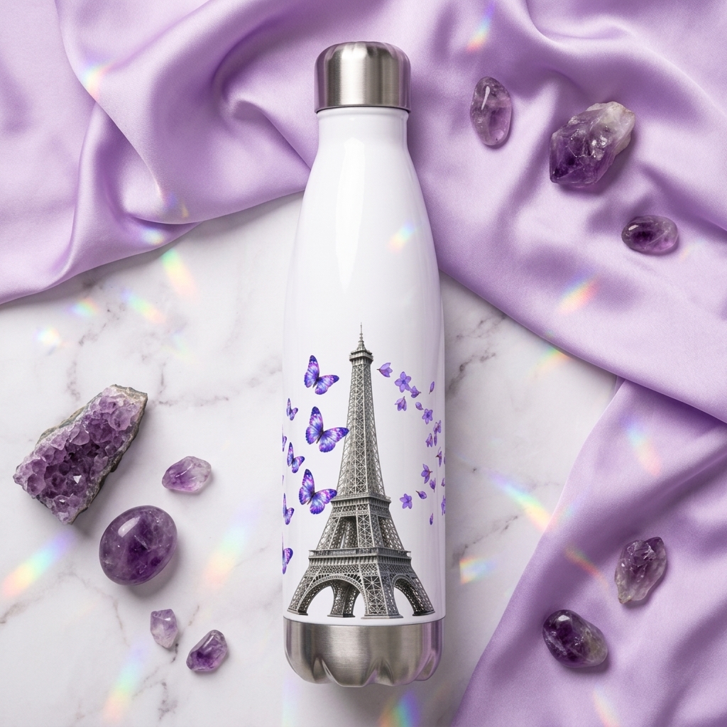 tsgabrielle® • Paris - Eiffeltornet • Vattenflaska • Vit • Rostfritt stål • 17 oz - 500ml - View 13