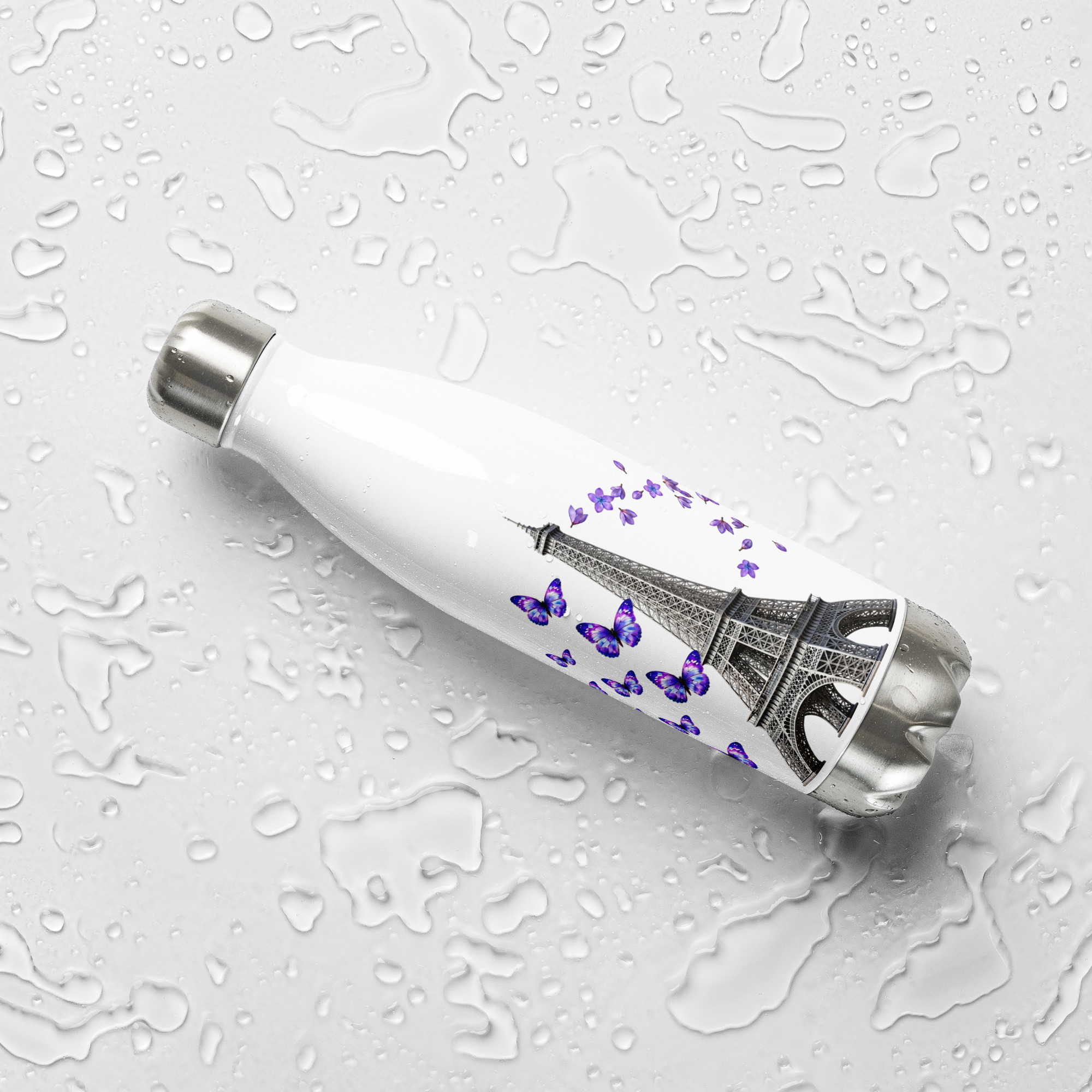 tsgabrielle® • Paris - Eiffeltornet • Vattenflaska • Vit • Rostfritt stål • 17 oz - 500ml - View 9