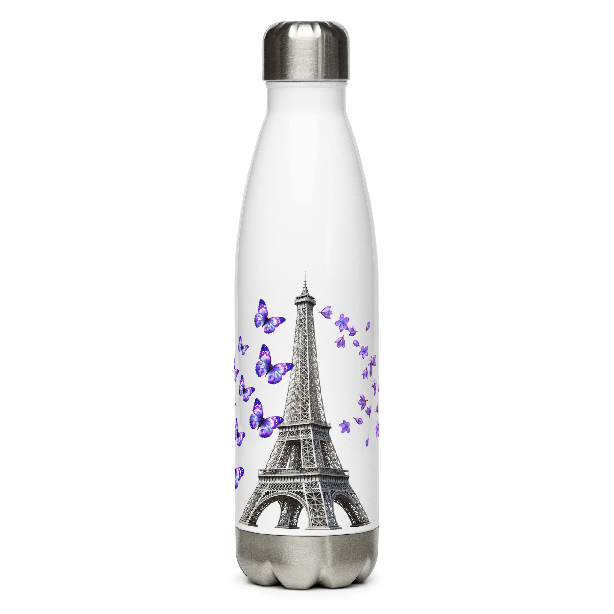 tsgabrielle® • Paris - Eiffeltornet • Vattenflaska • Vit • Rostfritt stål • 17 oz - 500ml