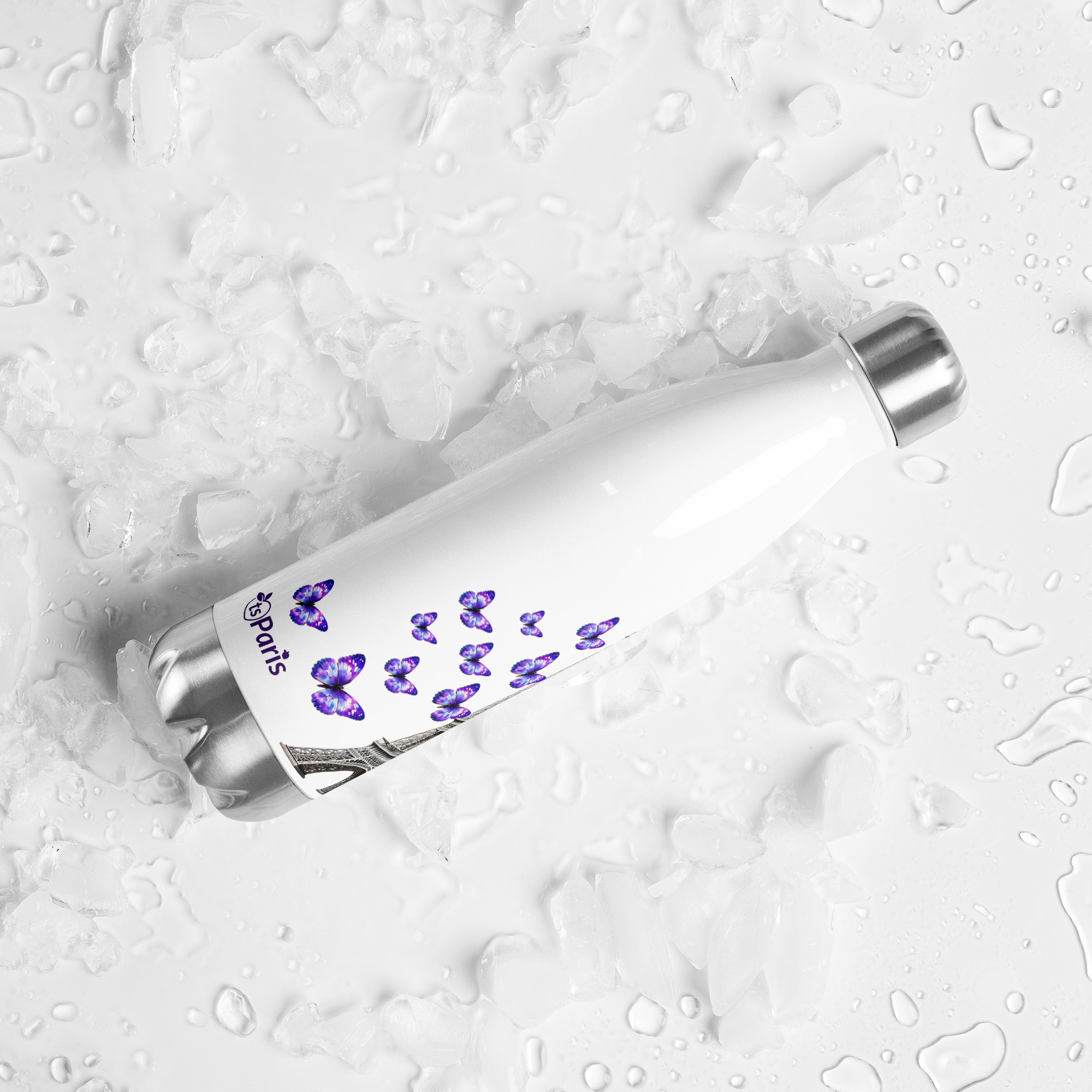 tsgabrielle® • Paris - Eiffeltornet • Vattenflaska • Vit • Rostfritt stål • 17 oz - 500ml - View 12