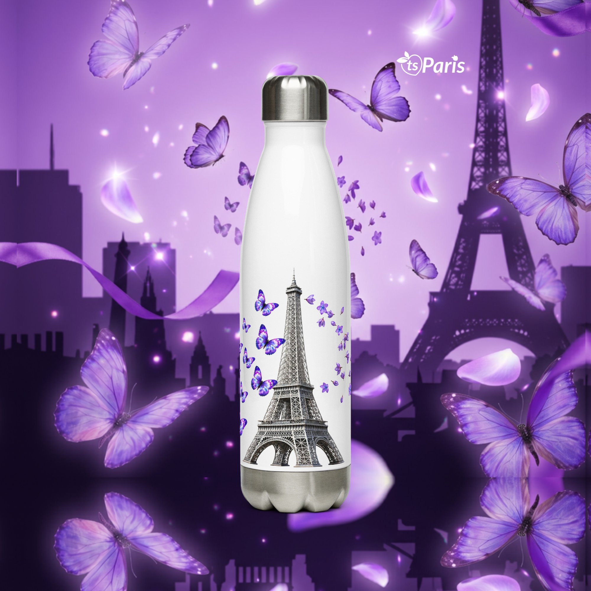 tsgabrielle® • Paris - Eiffeltornet • Vattenflaska • Vit • Rostfritt stål • 17 oz - 500ml - White - View 15