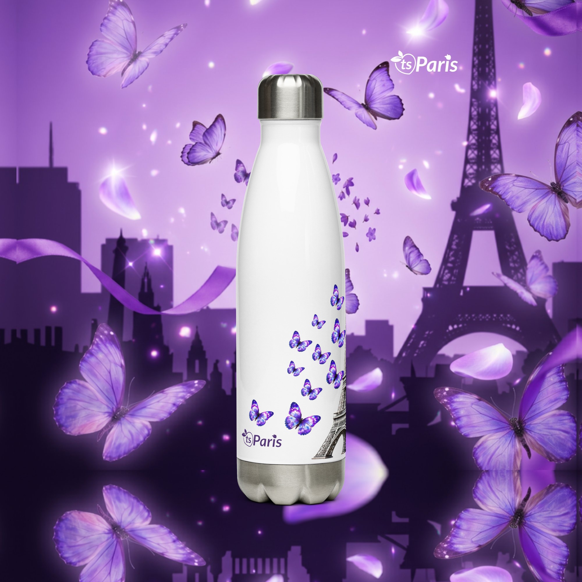 tsgabrielle® • Paris - Eiffeltornet • Vattenflaska • Vit • Rostfritt stål • 17 oz - 500ml - White - View 16